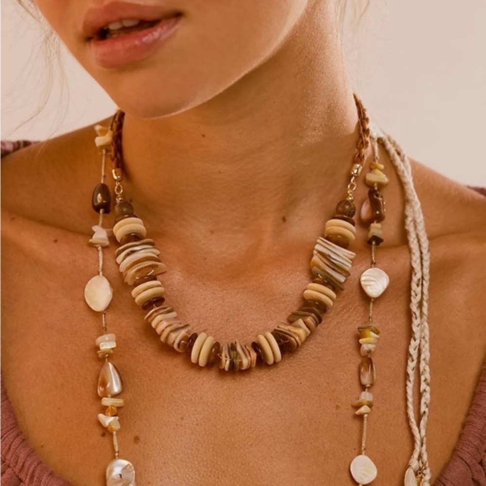 Free People Shell and Wooden Bead Necklace NWT